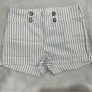 Women's High-Rise White Pinstripe, Button-Front Shorts